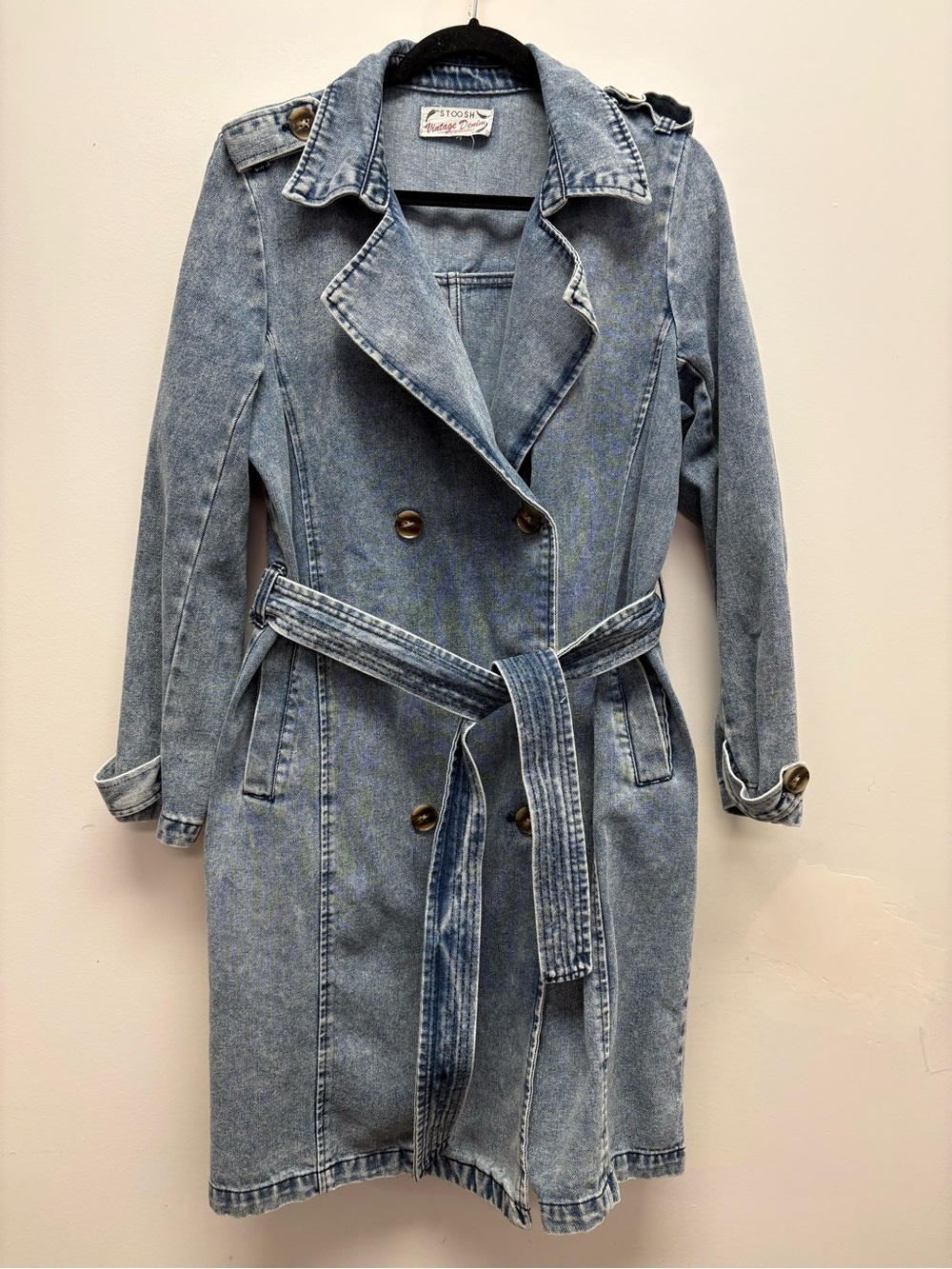 Stoosh Y2K Vintage Denim Trench Coat Size Medium